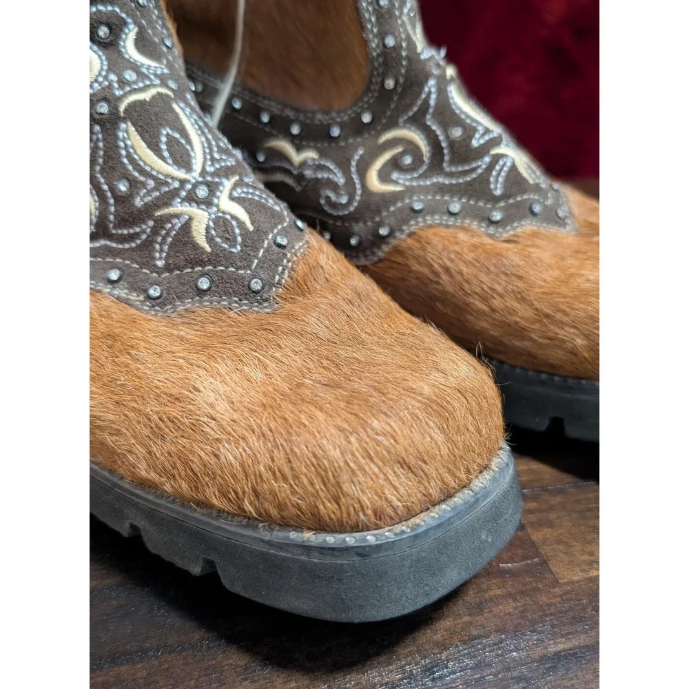 Justin Women's L8036 Cowhide Hair On Hide Rhinestone Western Boots Brown Size 9B